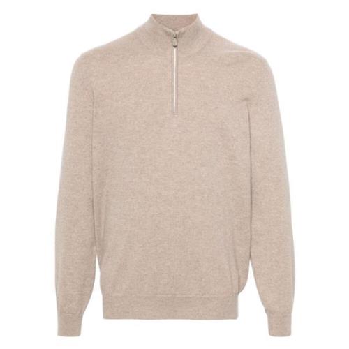 Luxe Cashmere Half-Zip Gebreide Kleding Brunello Cucinelli , Beige , H...