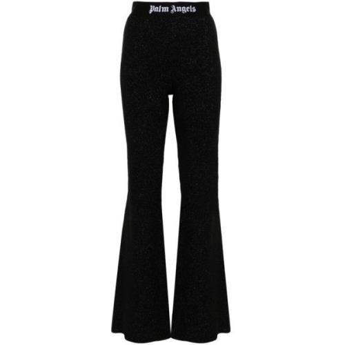 Zwarte Gebreide Flared Broek met Lurex Palm Angels , Black , Dames