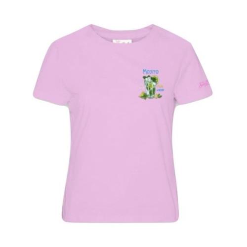 Katoenen T-shirt met Mojito Print MC2 Saint Barth , Pink , Dames