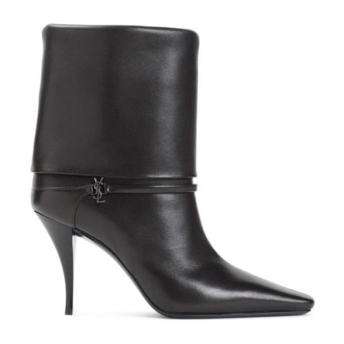 Bruine Leren Enkellaarzen voor Vrouwen Saint Laurent , Black , Dames