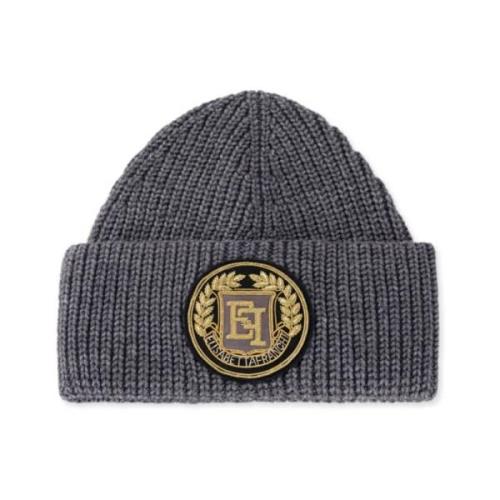 Grijze geribbelde wollen blend beanie muts Elisabetta Franchi , Gray ,...