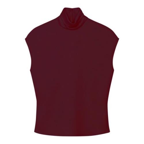 Satijnen Mouwloze Top met Hoge Hals Aeron , Red , Dames