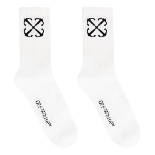 Logo Katoenmix Sokken met Intarsia Detail Off White , White , Heren