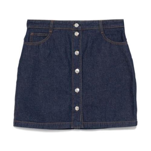 Blauwe Denim Rok met Vos Motief Maison Kitsuné , Blue , Dames