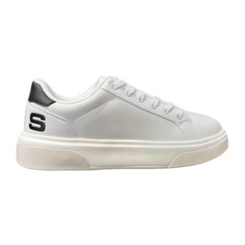 Witte leren sneakers met zwart logo Paciotti , White , Heren