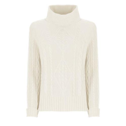 Ivoor Wol Zijde Hoge Hals Sweater D.Exterior , Beige , Dames