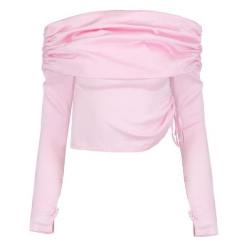 Stijlvolle Roze Off-Shoulder Gerimpelde Top Jaaf , Pink , Dames