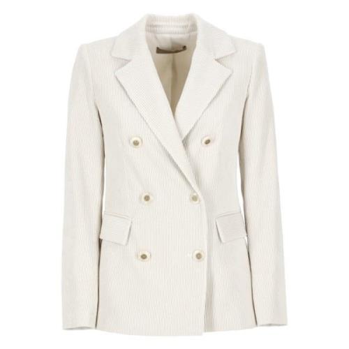 Ivoor Corduroy Blazer Peak Revers Jas D.Exterior , Beige , Dames