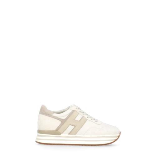 Ivoor Leren Sneakers met Plateauzool Hogan , Beige , Dames