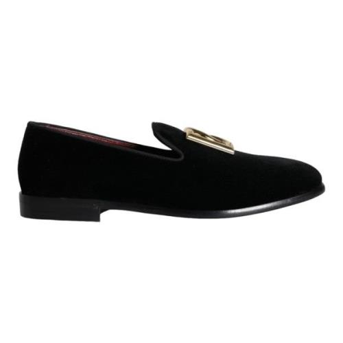 Zwarte Fluwelen Katoenen Logo Loafers Jurkschoenen Dolce & Gabbana , B...