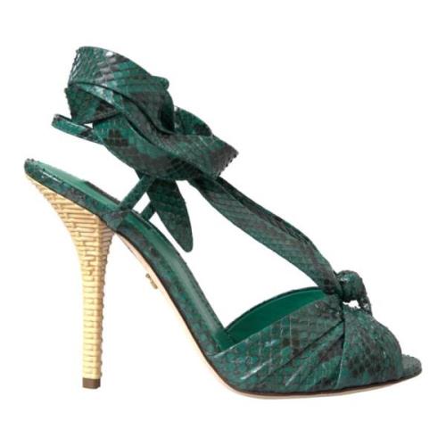 Exotische Leren Hoge Hak Sandalen Dolce & Gabbana , Green , Dames