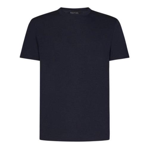 Blauw Crew-Neck T-shirt in Lyocell Tom Ford , Blue , Heren