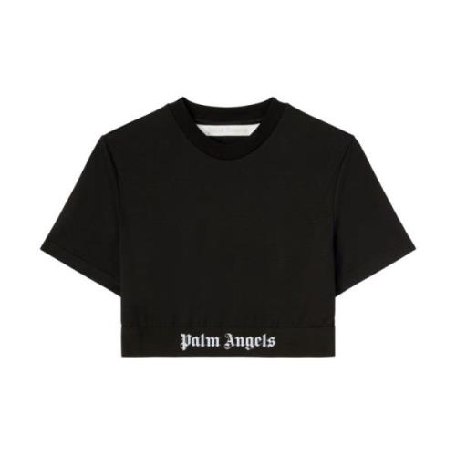 Zwart Logo Crew Neck T-shirt Palm Angels , Black , Dames