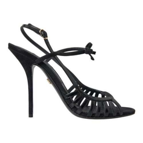 Zwarte Stiletto Suède Band Sandalen Dolce & Gabbana , Black , Dames