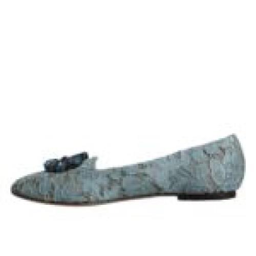 Blauwe Kant Kristal Ballet Flats Loafers Schoenen Dolce & Gabbana , Bl...