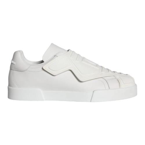 Witte Leren Slip On Sneakers Dolce & Gabbana , White , Heren