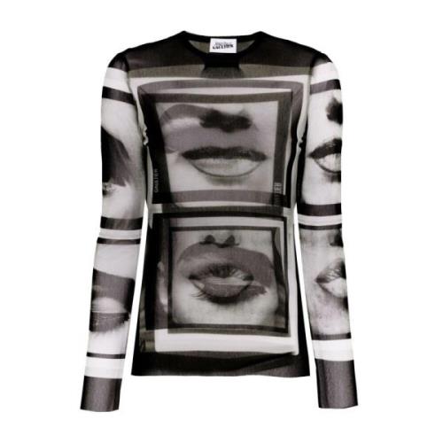 Gedrukte Mesh Longsleeve Top Jean Paul Gaultier , Black , Dames