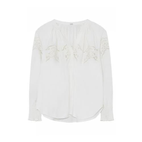 Witte Blouse met V-Hals en Patroon Gustav , White , Dames