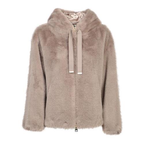 Beige Faux Fur Bomber Jacket Herno , Beige , Dames