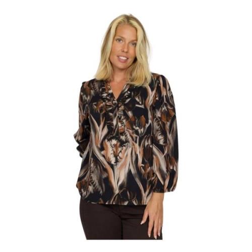 Zwarte Tulpenblouse met ¾ Mouwen 2-Biz , Multicolor , Dames