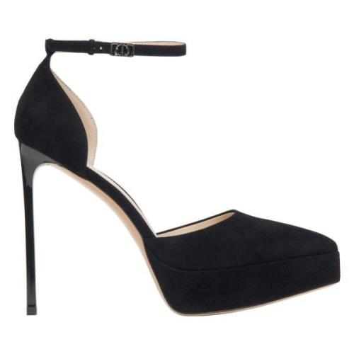 Dames Zwarte Velours Plateau Pumps met Enkelband Estro , Black , Dames