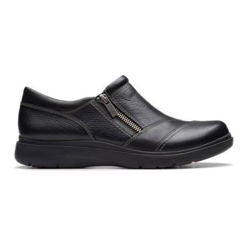 Comfortabele leren loafer in zwart Clarks , Black , Dames