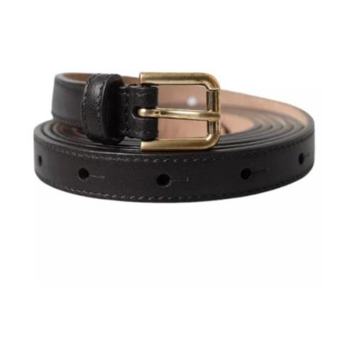 Donkerbruine leren riem met gouden gesp voor vrouwen Dolce & Gabbana ,...