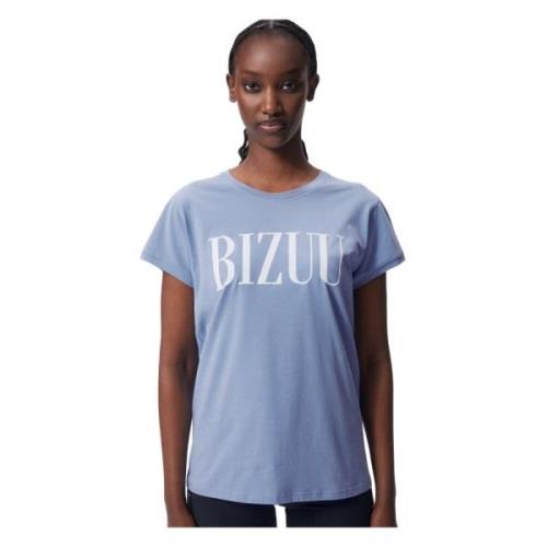 Blauw Katoenen T-shirt met Flocked Logo Bizuu , Blue , Dames