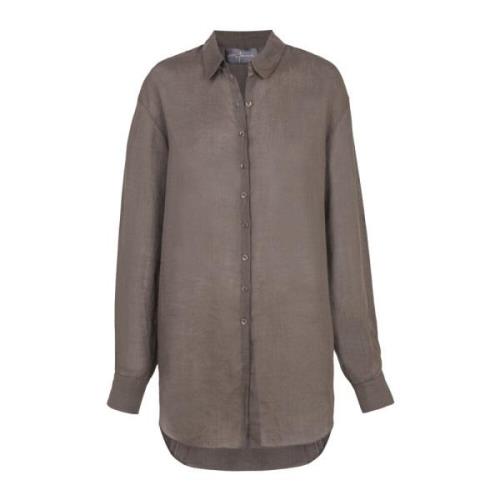 Dennis, oversized shirt in kastanje ramie Cortana , Brown , Dames