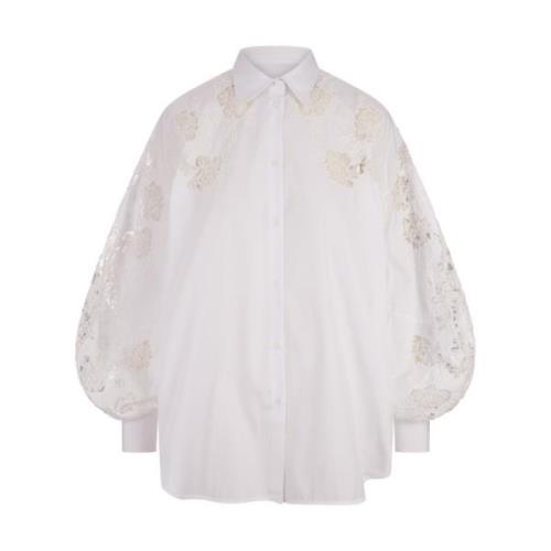 Witte Poplin Shirt met Kant Details Ermanno Scervino , White , Dames