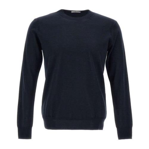 Navy Blue Wol Crew Neck Sweater Paolo Pecora , Blue , Heren