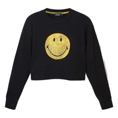 Smiley Hoodie Desigual , Black , Dames