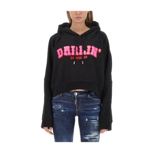 Logo Katoenen Sweatshirt Gemaakt in Roemenië Dsquared2 , Black , Dames