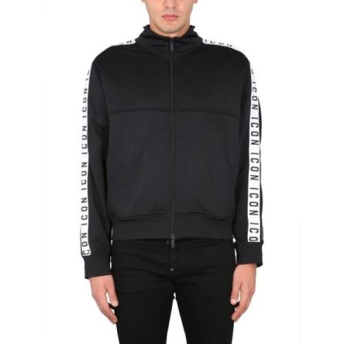 Sweatshirt met icoonband en ritssluiting Dsquared2 , Black , Heren