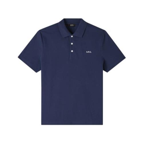 Standaard Gots Unisex Polo Shirt Zwarte Borduurwerk A.p.c. , Blue , He...