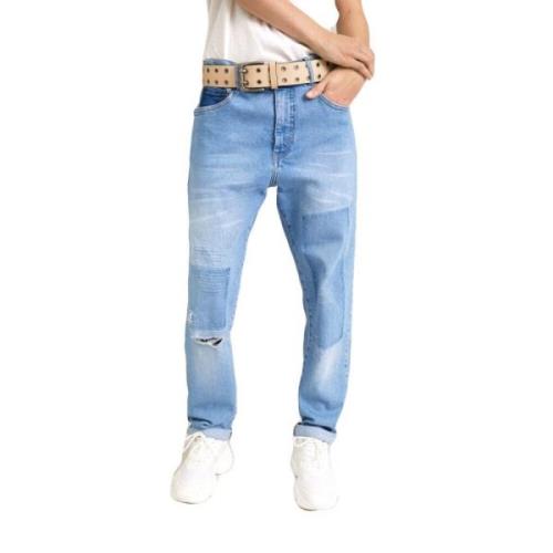 Bio Denim Boyfriend Jeans met Patches Munthe , Blue , Dames