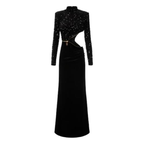 Zwart Geborduurde Chenille Rode Loper Jurk Elisabetta Franchi , Black ...