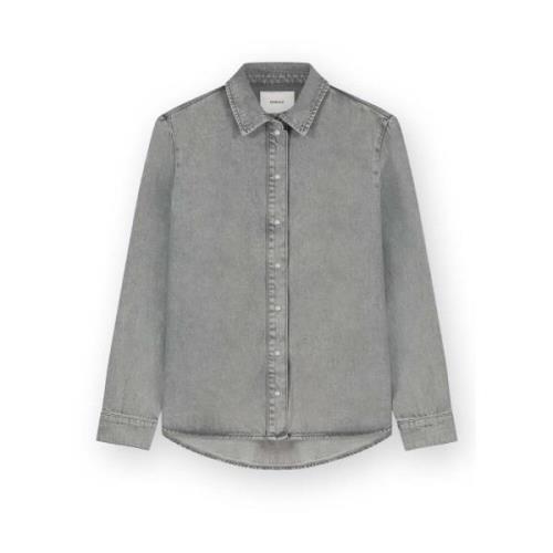 Grijze Denim Blouse met Parelmoer Knopen Homage , Gray , Dames