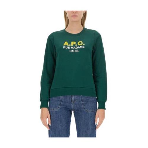 Logo Sweatshirt Regular Fit 100% Katoen A.p.c. , Green , Dames