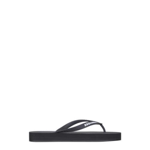 Gebosseerd Logo Rubber Teenslippers Dsquared2 , Black , Dames