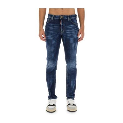 Logo Slim Fit Katoenen Jeans Dsquared2 , Blue , Heren