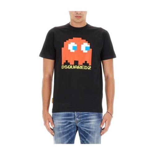 Pac-Man Logo Print T-Shirt Dsquared2 , Black , Heren