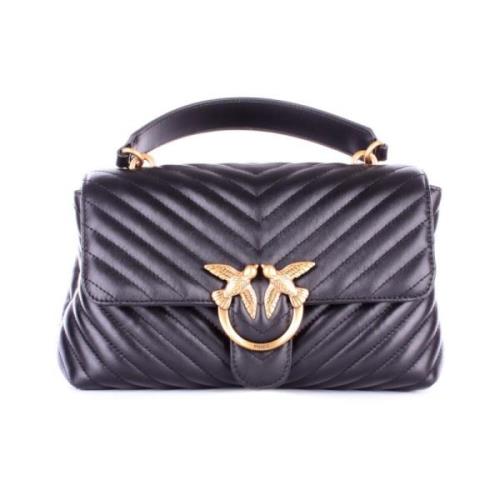 Logo Front Tas met Clip Sluiting Pinko , Black , Dames