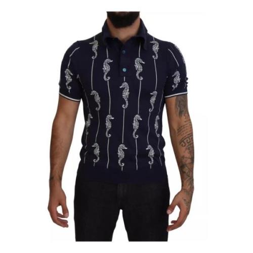 Zeepaardje Polo T-shirt Donker Zijde Dolce & Gabbana , Blue , Heren