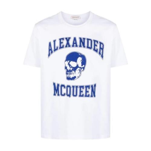 Varsity Skull Grafische T-Shirt Wit Alexander McQueen , White , Heren