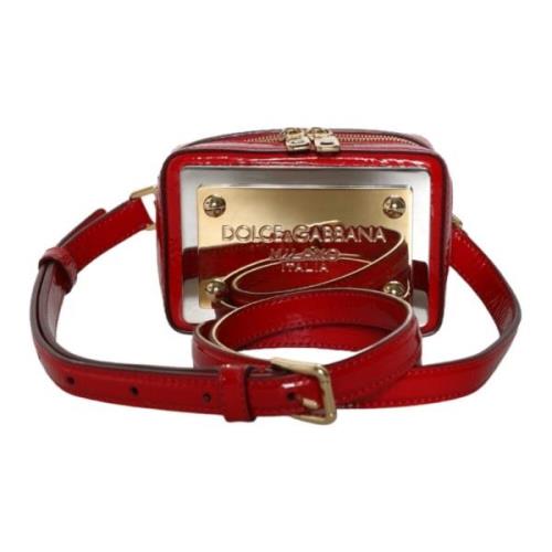 Rode Leren Logo Plaque Heuptas Dolce & Gabbana , Red , Dames