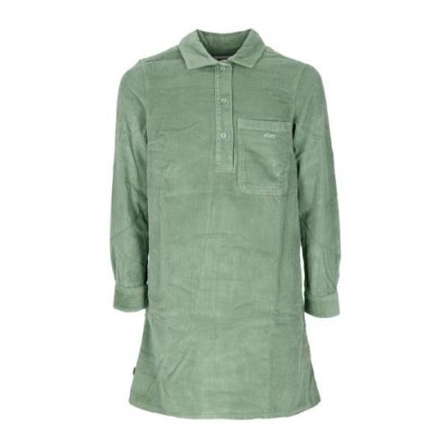 Fluwelen Overhemdstijl Jurk met Zak Obey , Green , Dames