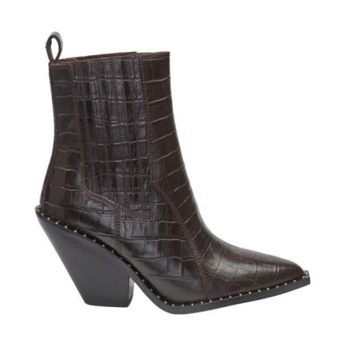 Bruine Croc Enkellaarzen met Gouden Studs Fabienne Chapot , Brown , Da...