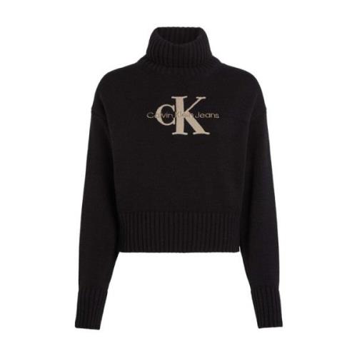 Gedrukte Turtleneck Trui Calvin Klein Jeans , Black , Dames