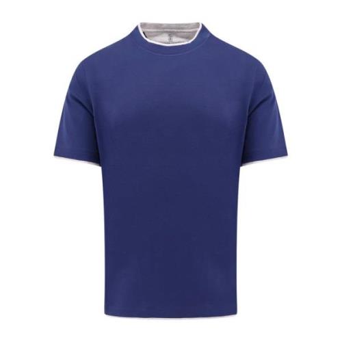 Katoenen Crew-neck T-shirt met korte mouwen Brunello Cucinelli , Blue ...